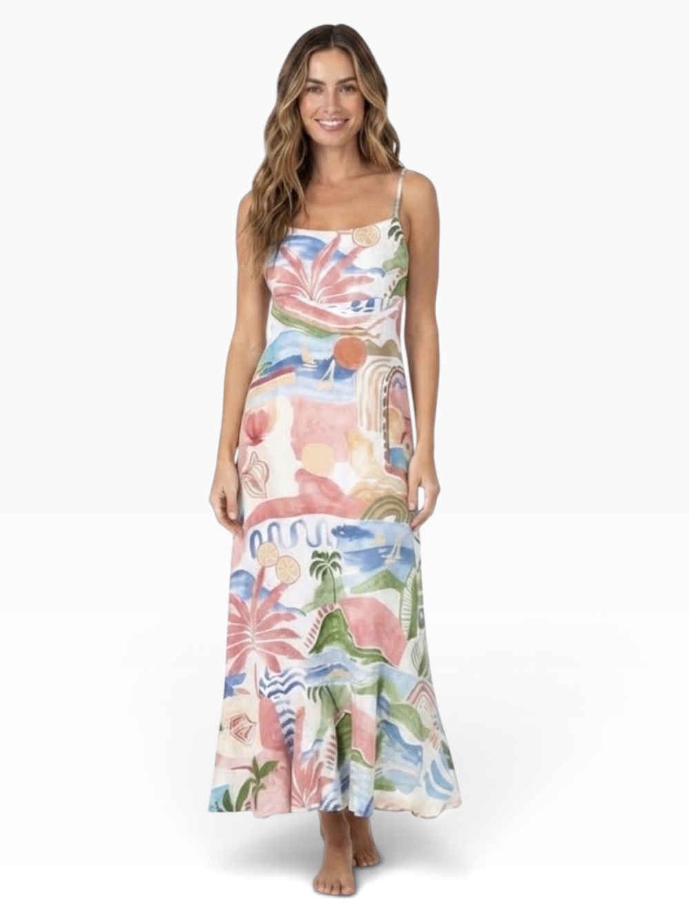 Paper Heart "Coastal Tequila Sunrise" Tie-Back Maxi Dress – Size S